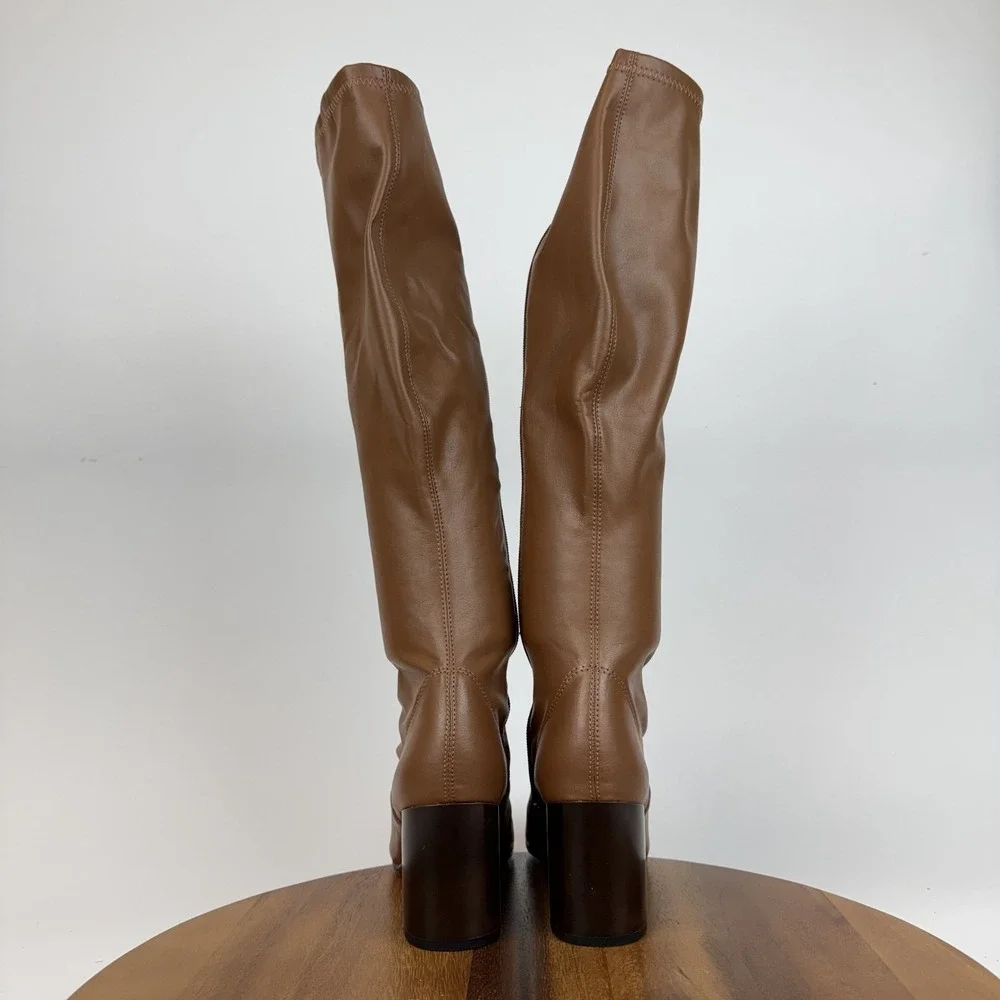 Womens New Franco Sarto Talfer Brown Faux Leather‎ Knee High Riding Boots Size 8